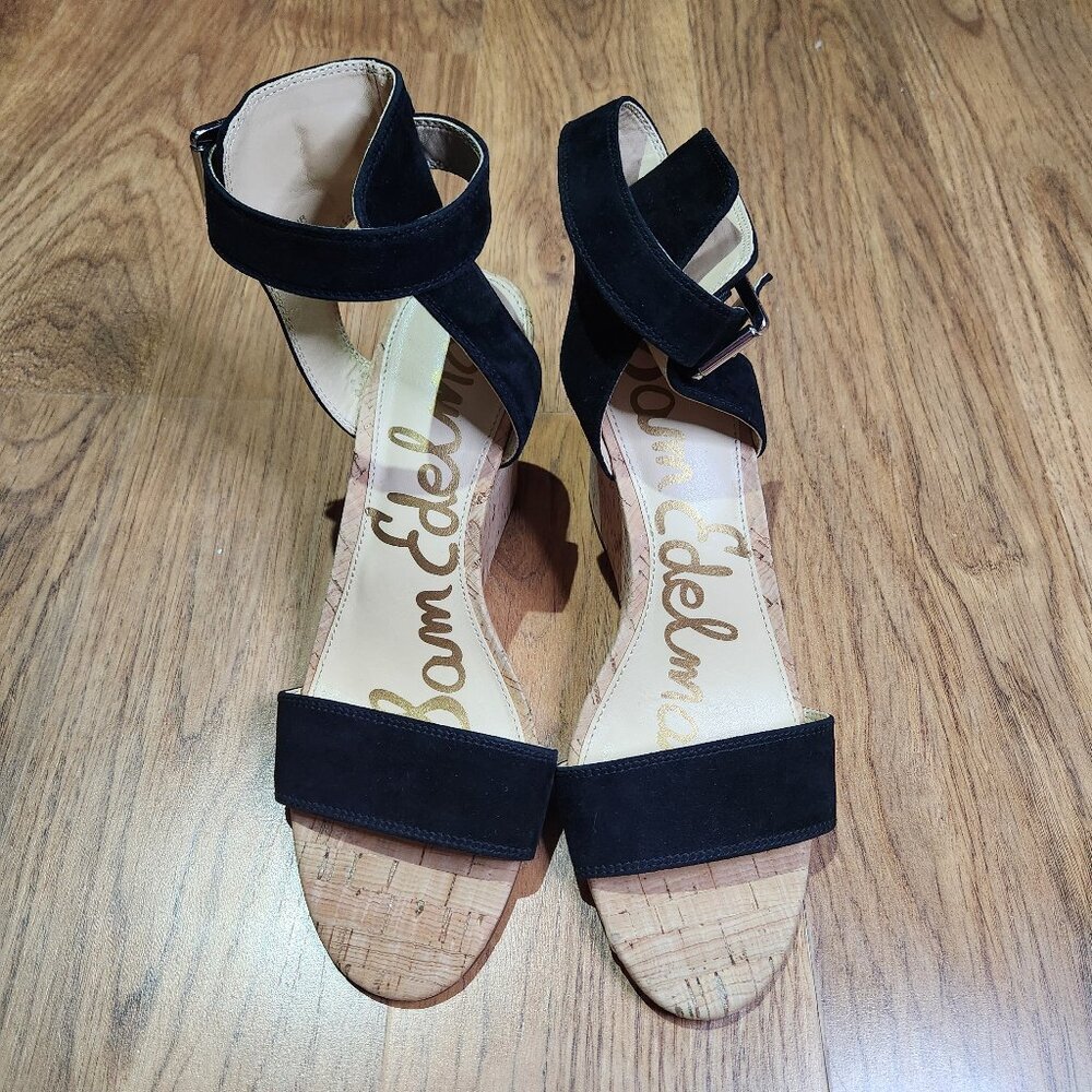 Sam Edelman Black Wedge Sandals with Cork Heel, Size 8M - Picture 3 of 9